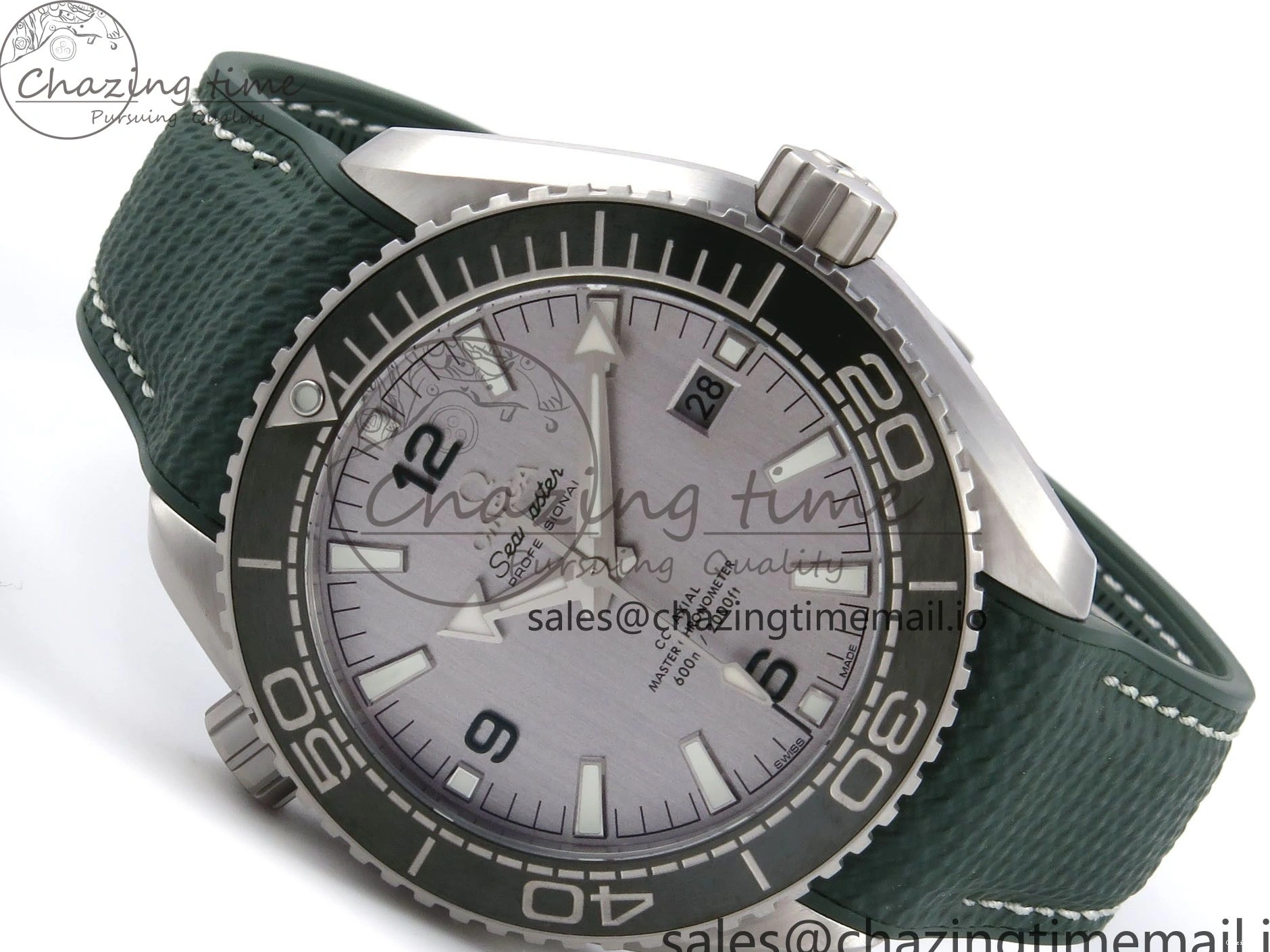 0513 Planet Ocean 43.5mm SS VSF 1:1 Best Edition Green Bezel White Dial on Green Rubber Strap A8900 Super Clone Unisex 7713